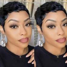 Short Wigs For Black Women, Real Hair Pixie Short Wigs, Brown, Black, Multi-Color Short Layered Wigs, Christmas & Daily Fashion Layered Short Wigs With Bangs - Multicolor - View 9