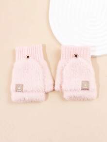 1 par enfärgade barnhandskar med björnmotiv och flip-top, varma och frostskyddande för skrivning, unisex - 1Pair - Visa 15