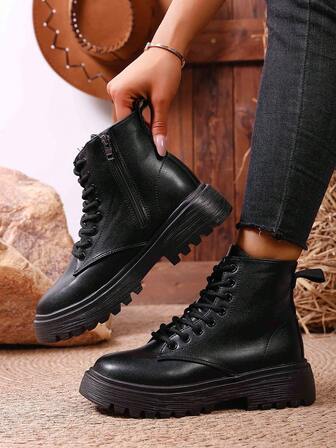 Women's Ankle Boots With Side Zipper, New Autumn/Winter Warm Solid Color Fashion Slip-On Round Toe Soft Bottom Non-Slip Casual Outdoor Boots