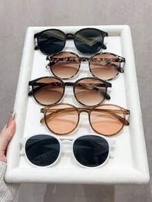 5pcs Casual PC (Polycarbonate) Round Frame Sunglasses, Women's Fashion Y2K UV Protection Beach Travel Party Accessory, Everyday Wear - Multicolor - View 2