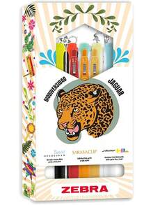 Zebra Mexican Sets - Lucha Libre - Multicolor: 4 Marcadores Doble Punta Mckie + 4 Bolígrafos De Gel Sarasa Clip Estuche 8 Piezas Multicolor. - Jaguar - Ver 8