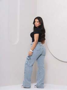 Women's Cargo Pants Comfortable Casual Versatile Elegant Modern Blogger Quality - 淺色水洗藍 - 查看 9