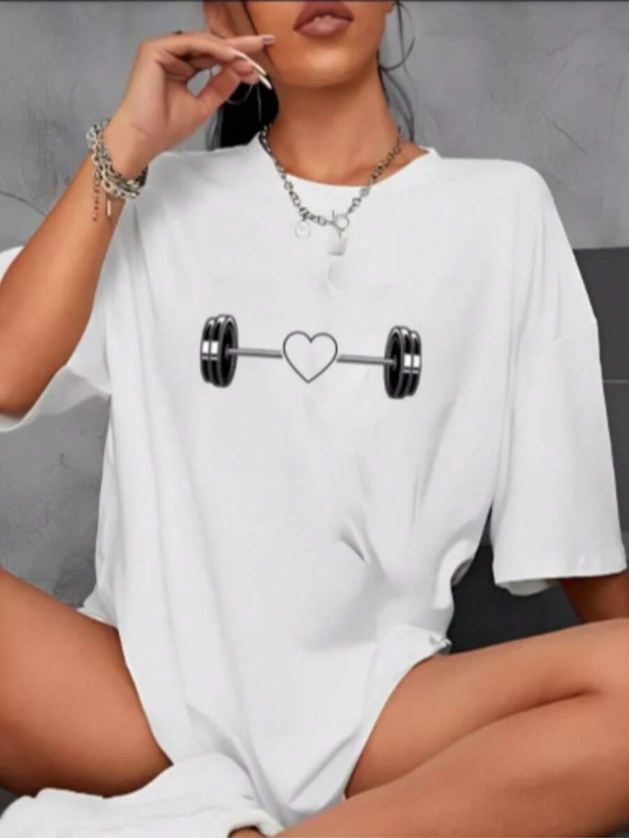 Camiseta Feminina Casual Halter Coração Fitness Academia Camisa Blusa Plus Size - Branco - Visão 1
