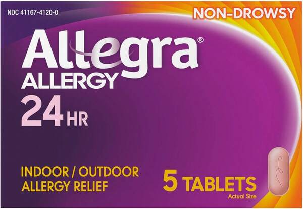 Allegra Adult 24-Hour Allergy Relief Tablets, Non-Drowsy Indoor And Outdoor Allergy Medicine, 180 Mg Fexofenadine HCI Antihistamine Pill, 5-Count