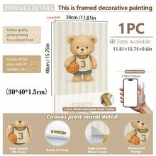 1pc, Canvas Wall Art, Framed Nursery Wall Decor, Teddy Bear Baseball Theme Painting, Teddy Bear Basketball Theme Painting, Teddy Bear Soccer Theme Painting, Sports-Themed Nursery Decor, Suitable For Children's Room Decor, Animal-Themed Nursery Art, Blue Striped Design Playroom Decor, Children's Room Artwork, Nursery Decorative Painting, Kindergarten Decor, Sports Enthusiast Decor Gift, Playroom Decor, Maternity Room Decor