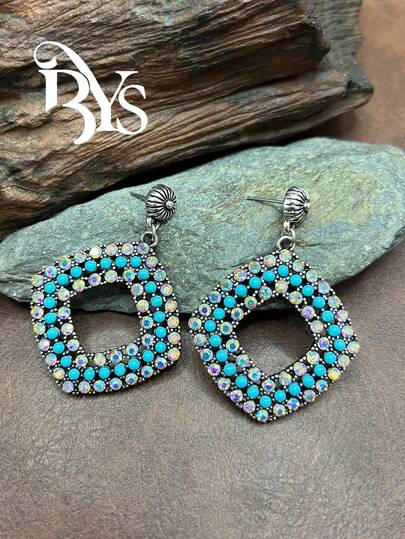 4 Pairs Vintage Bohemian Style Synthetic Turquoise Earrings, Versatile Short Style, Suitable For Casual Outfits, All Seasons Jewelry, Suitable For Women And Girls To Match Daily Clothes, Party Accessories, Jewelry, Gifts For Family/Friends/Yourself