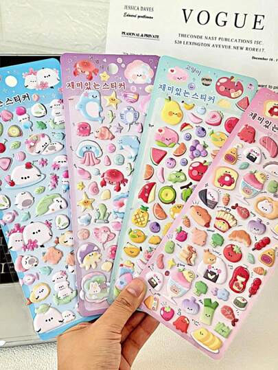 دفتر تصميم سوشي بشكل فاكهة كرتونية ثلاثية الأبعاد، ملصقات كورية للزينة، مناسبة لأغلفة الهواتف والدفاتر والأعمال اليدوية. ملصقات ممتعة، دفتر يومي، ديكورات مخطط، ملصقات مزخرفة ثلاثية الأبعاد، ملصقات رسومات