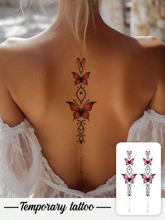 قطعة واحدة من ملصق الوشم المؤقت لعيد الحب، نمط فن ظل الفراشة القرمزية بطراز Y2K على العمود الفقري، مقاوم للماء والعرق، قابل للغسل، غير عاكس للضوء، وشم محاكاة للذراع والكتف للأزواج، مناسب للأشخاص الأنيقين، يدوم من 3 إلى 5 أيام