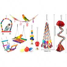Combination Bird Toys Set Swing Chewing Training Toys Small Parrot Hanging Hammock Parrot Cage Bell Perch Toys With Ladder Toys(Random Accessory Color)