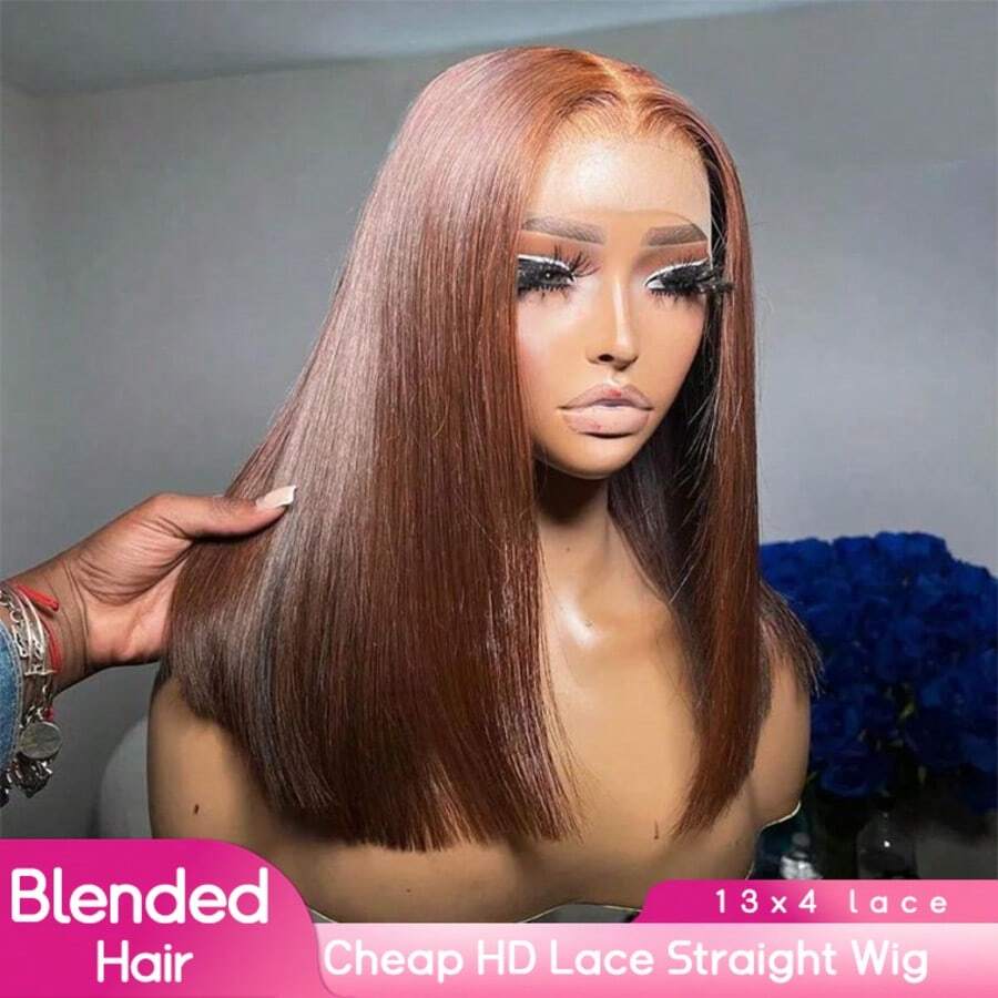 Gerade Spitzenfront-Perücken aus Echthaar-Mischung, 13x4 HD Spitzenfront-Perücken mit 200 Dichte, unverarbeitetes brasilianisches gerades Jungfernhaar-Mischung Perücken, vorausgerupft mit Babyhaar für Frauen, 34 Zoll nahtlose Perücken aus Echthaar-Mischung