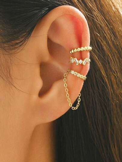 3pcs/Set Versatile Unique Chain Tassel Rhinestone Clip Earrings, Suitable For Men And Women, Elegant Christmas/Birthday Gift