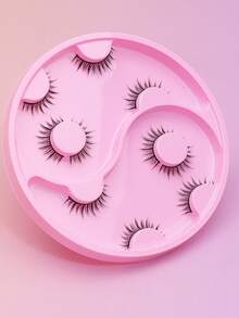 5对假睫毛及胶水套装，包含双头睫毛胶、黑色胶水、白色胶水、化妆工具、自然DIY可爱卡通假睫毛、美人鱼羽毛扇形假睫毛 - 黑色 - 查看 7