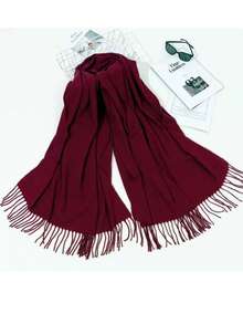 MilyModa Women's Faux Cashmere Scarf, Thin Winter Scarf, 150g With Fringe - 葡萄酒 - 查看 3