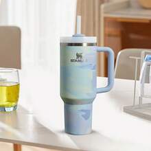 Compatible With Stanley 40 Oz H2.0 Tumbler With Handle, Double Walled Vacuum Insulated Stainless Steel Water Bottle Premium Summer Drinkware Portable Handy Flask Travel Mug Iced Coffee Cup For Outdoor Camping, Hiking, Driving, Travel, Perfect Gift Idea - Maca xanh - Xem 1