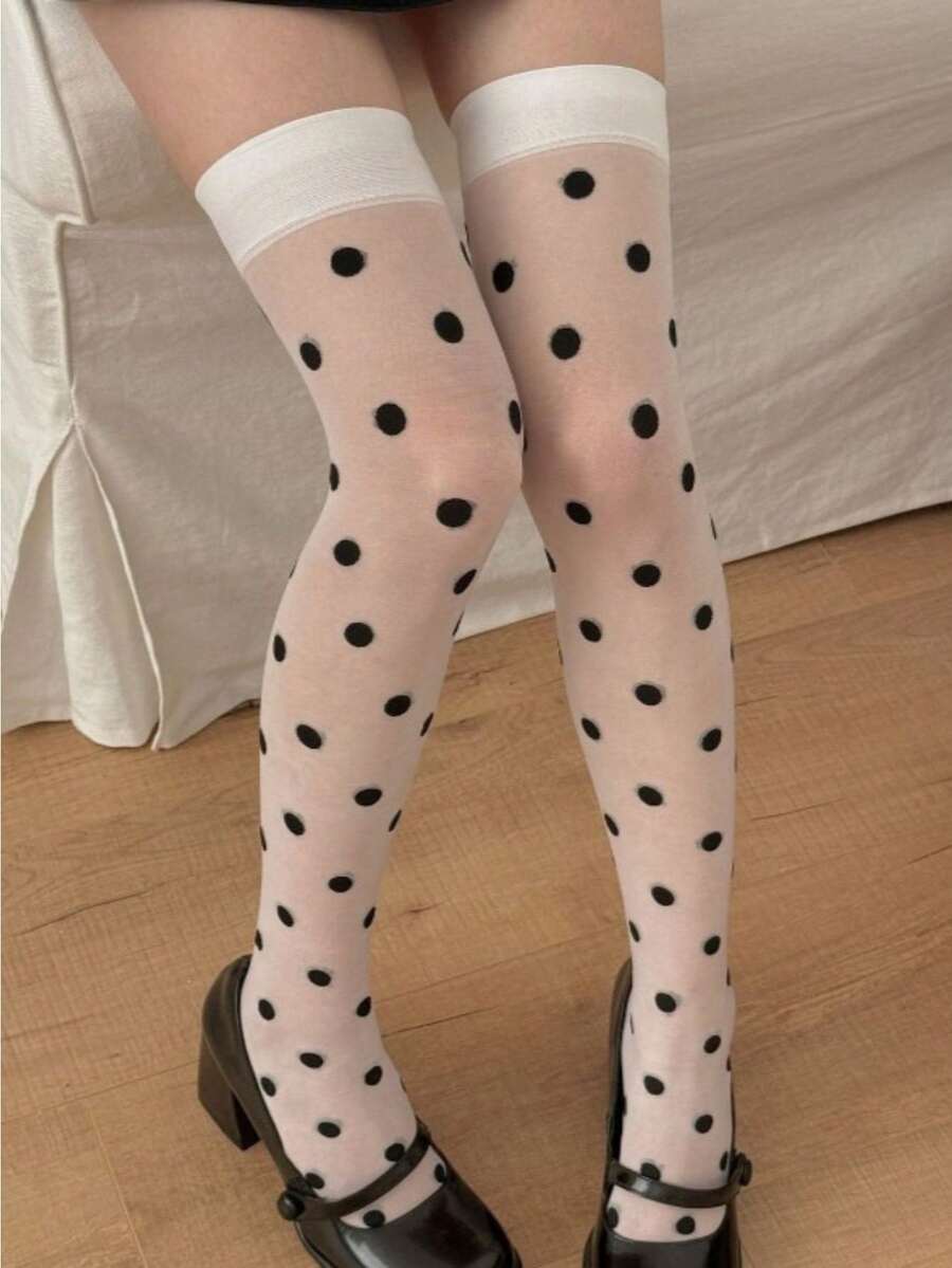 Women's Fashionable Polka Dot Fitted Casual Knee High Socks