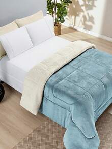Everest Double-Sided Comforter With Wool Touch, Flannel And Sherpa Blanket, Single, Queen And King Sizes - Thạch anh xanh - Xem 3
