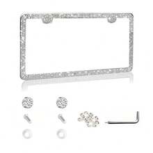 1PCS/2PCS Diamond Glitter Stainless Steel License Plate Frame, Ladies Car Decor, Comes With Easy Installation Kit And Start Button Sticker, For Car And SUV, American License Plate Standard, Fashion Accessory, Stylish Car Decor, Birthday, Holiday Gift - Trắng 1 cái - Xem 10