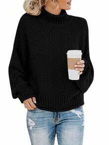 New Autumn/Winter High Neck Knitted Sweater, Casual Fashion Pullover For Women - Black - View 3
