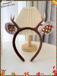 1pc Cute Plush Deer Horn Headband, Elegant Unisex Hair Hoop, Facial Washing Hair Clip, Photo Prop, New Christmas Headpiece