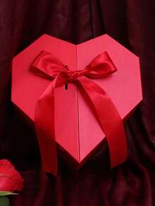 1个心形礼盒，简约红色蝴蝶结装饰纸质礼品包装盒，适用于婚礼、情人节派对、周年纪念庆祝活动 - 彩色 - 查看 7