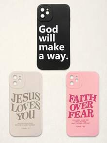 3pcs Christian Style Black/Beige/Pink Phone Cases Compatible With IPhone & Galaxy - Multicolor - View 33