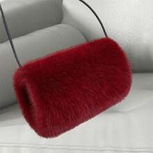 Faux Fur Hand Warmer Muff Portable Warm Plush Hand Cushion With Strap For Winter Outdoor Activity - Burgundy - View 5