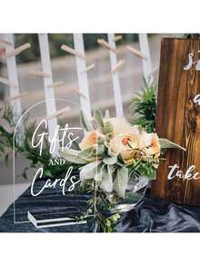 4件套透明婚礼接待指示牌，5x7英寸现代婚礼方向指示牌，包括签到簿指示牌、卡片和礼品桌指示牌、请带回礼指示牌、缅怀逝者指示牌、婚礼接待装饰 - 白色 - 查看 11