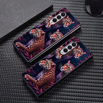 Blumenleoparden-Flip-Phone-Kamera-Cover, kompatibel mit Z-Fold 6-Cover/Fold 5/Fold 4/Fold 3 W22 W23 W24 Serie, inklusives Klappdeckel funda für Samsung, leicht und dünn, Schockabsorption.