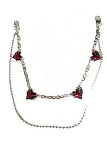 1 قلادة قلب أحمر بطراز جوثيك متعددة السلاسل - سلسلة البنطلون، إكسسوار أفانغارد للشارع، مناسب لحفلات هالوين - متعدد الألوان - مشاهدة 4