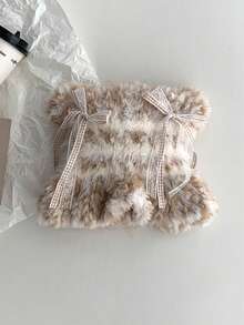 可爱蝴蝶结发箍毛绒猫耳针织帽，保暖又时尚的秋冬女士耳罩帽，时尚蓬松蝴蝶结毛球翻边针织帽 - 彩色 - 查看 10