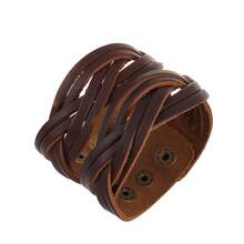 可调节朋克风真皮手镯，环绕式真皮腕带，哥特风时尚真皮手镯，男女通用 - 棕色 - 查看 27