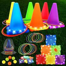 Juego de Carnaval 3 en 1, Juego de Lanzamiento de Aros, Anillos de Plstico, Bolsas de Frijoles Conos, de Cumpleaos, Escuela, Interior, Exterior, Juegos de Patio para Nios - Luces de carnaval - Ver 10