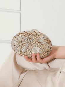 2025 Autumn/Winter Fashionable Fully Handmade Crystal Studded Evening Handbag, Sparkling Luxurious Fully Rhinestone Embellished Evening Clutch, Elegant Deluxe Women's Crystal Handbag, Fashionable Lipstick & Perfume Handbag, Luxury Bridal Wedding Crystal Embellished Handbag, All Handmade Metal Diamond Handbag, Suitable For Elegant Ladies To Attend Parties, Galas, Gatherings And Banquets (Fits Small Phone) - Multicolor - View 9