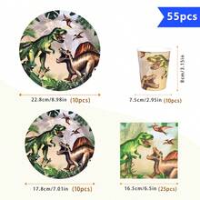 侏罗纪恐龙一次性餐盘、餐巾纸、杯子套装，派对用品，可供10位客人使用，一次性纸盘，派对餐具，适合生日、婚礼、聚会、家庭野餐等场合。 - 彩色 - 查看 2