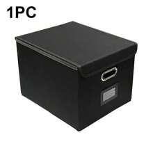 Piorlado Portable File Organiser Box With Lid, Foldable Filing Storage Boxes With Plastic Slide, Decorative Home/Office Filing System For File And Folders Storage (Black) - Black - View 2