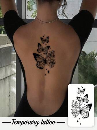 ملصقات وشم مؤقت عشبي يدوم من 7 إلى 14 يوم، مقاوم للماء والعرق وقابل للغسيل، غير عاكس للضوء، بتصميم فراشة، يحاكي تأثير الوشم، مناسب للذراعين والكتفين، أنيق