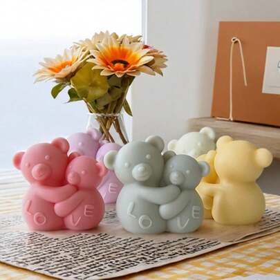 1 pieza Molde de vela con diseño de oso abrazando AMOR para manualidades de jabón, resina y yeso, decoración del Día de San Valentín y regalos creativos hechos a mano, adecuado para principiantes, simple y fácil de desmoldar