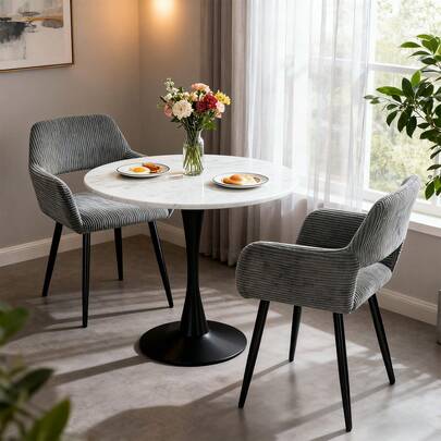 Meubles Cosy Zestaw 2 krzeseł do jadalni z kordu, z metalowymi nogami, otwartym oparciem, wyściełanymi siedziskami i regulowanymi płozami, ozdoby świąteczne, szare, 56 x 56 x 78,5 cm