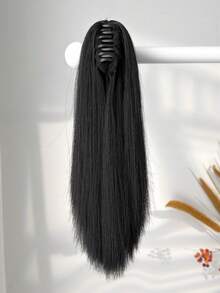 16-Inch Straight Heat-Resistant Synthetic Ombre Black Claw Ponytail Hair Extensions, Suitable For Women's Daily Use - Black - View 5