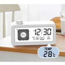 [数字 LED 闹钟] 1 件数字 LED 闹钟带日历、温度计和计时器 - 电池供电，适用于床边、书桌和旅行