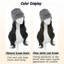 1 件针织灰色假发帽，时尚秋冬波浪卷发假发帽，有弹性，适合所有头型 - 彩色 - 查看 5