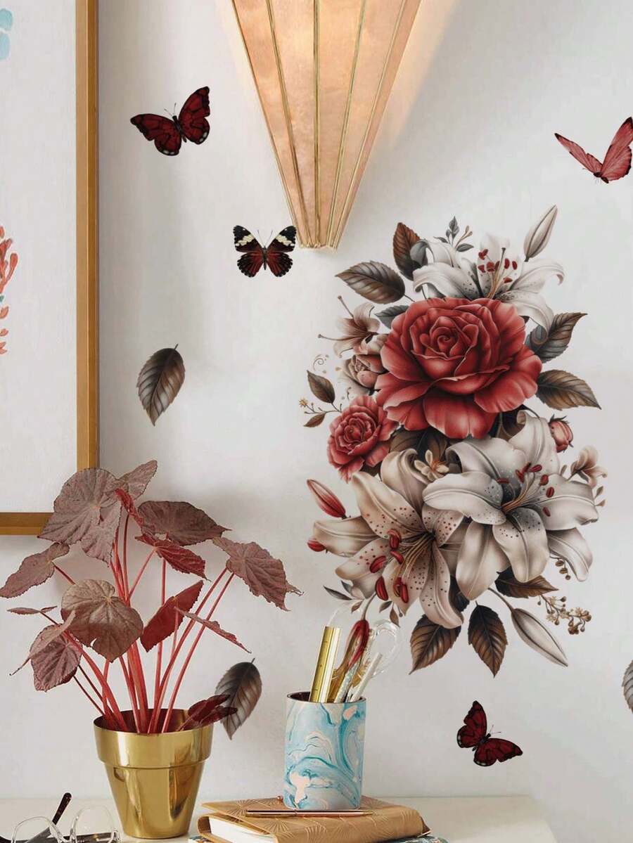 1PC Flower Butterfly Decorative Stickers PVC Stickers Removable Self-Adhesive Easy-To-Tear Stickers Home Decoration Make Your Life Brand New Holiday Decorative Stickers Birthday Graduation Gift - Multicolor - View 1