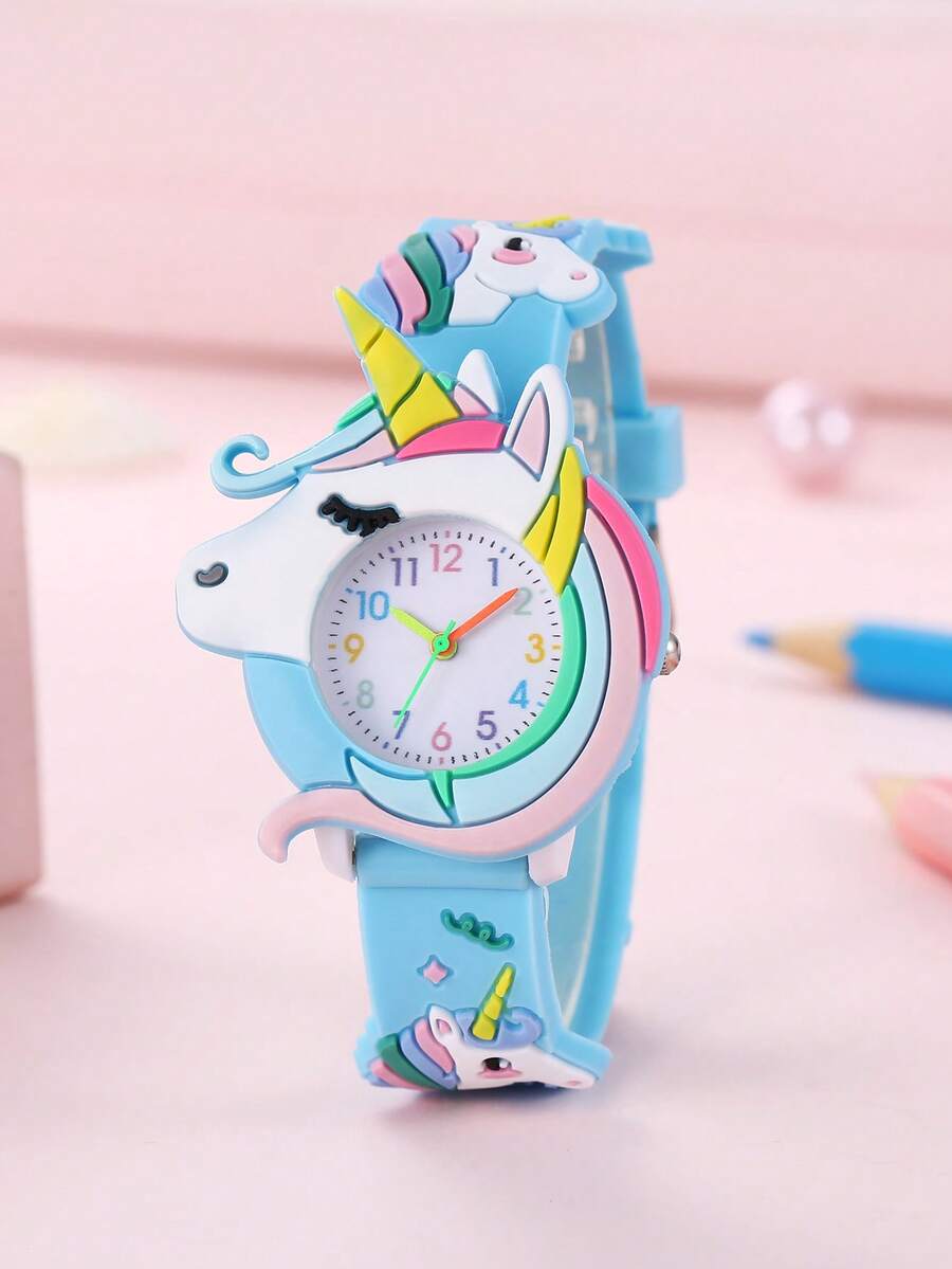 New Unicorn Design Silicone Cartoon Watch For Kids, Student Gift, Holiday Present - Navy Blue - View 1