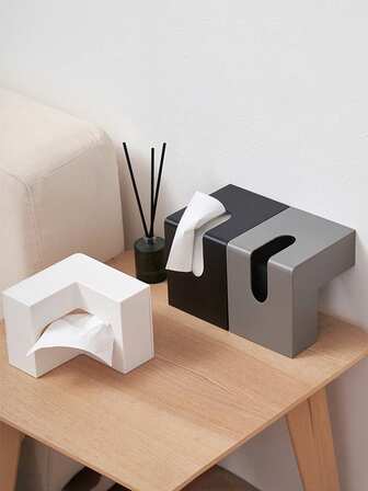1pc Black/White/Grey/Coffee Plastic Multi-Faceted Creative Tissue Box, Modern Minimalist Detachable L-Shaped Tissue Holder For Living Room, Bedroom, Bathroom, Kitchen, Office Desk