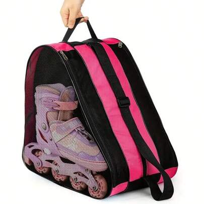 1 pièce Sac de patinage à glace portatif avec trois couches de grande capacité pour patins à glace, un sac épais pour chaussures de patinage à glace pouvant être utilisé pour ranger des chaussures lourdes, équipé de sangles d'épaule réglables et de fenêtres de logo, convient pour les chaussures de patinage en ligne et les patins à glace