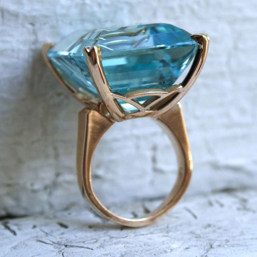 Nhẫn đính hôn Cubic Zirconia màu xanh biển sáng mạ vàng 18K dành cho nữ - Màu xanh nhạt - Xem 1