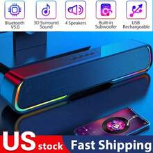 3D Surround Bluetooth Sound Bar, High-Quality Speaker Material, Home Theater Soundbar, 4 Speakers & RGB Light Detail, 1200mAh Battery, USB/SD/AUX/FM Radio Support, Built-In Subwoofer & USB Rechargeable, Wireless Bluetooth Speaker Ideal For TV/Music/Gaming - Black - View 2