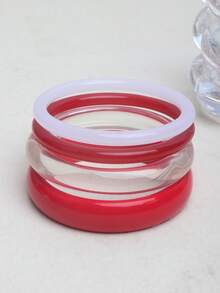 Bộ 4 chiếc vòng tay phong cách retro thanh lịch, thời trang tối giản, phù hợp mặc thường ngày, trang sức thời trang nữ, chất liệu acrylic, phù hợp đeo hàng ngày và đi tiệc - Đỏ - Xem 6