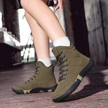 (Couple's Style) Wide-Toe Hiking Boots, Men's Autumn/Winter Outdoor Sports High-Top Shoes/Boots, PU Waterproof Snow Boots, Trekking Boots, Outdoor Camping Adventure Hunting Hiking Boots, Anti-Slip Durable Women Hiking Shoes, Lace-Up Outdoor Sports Shoes Work Boots, Suitable For Autumn/Winter Leather Riding Boots. - Army Green - View 3