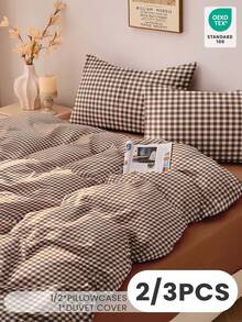 Set de lenjerie de pat imprimat digital 2/3 bucăți, set de lenjerie de pat respirabil, moale și rezistent la scămoșare, textil pentru casă, decor pentru cameră, include 1 husă de pilotă și 1/2 fețe de pernă, model în carouri kaki și alb, potrivit pentru paturi twin, full, queen, king size, toate anotimpurile - Multicolor - Vizualizare 10